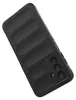 A black phone case with a textured back is shown against a white background. Produktbild-Vorschau