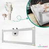 A collage showing a baby bed rail, its components, and a mother and baby on a bed with the bed rail installed. Produktbild-Vorschau