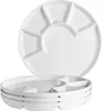 A stack of white ceramic fondue plates with multiple compartments. Podgląd zdjęcia produktu