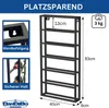 A product image showing a black metal wine rack with dimensions and feature callouts, along with inset images demonstrating wall mounting and secure bottle placement. The brand logo is also visible. Náhľad obrázku produktu