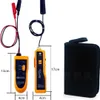 A wire locator device with its accessories and a carrying case, laid out on a white background with dimensions indicated. Produktbild-Vorschau