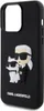 A black iPhone case with a 3D design of Karl Lagerfeld and his cat. Produktbild-Vorschau