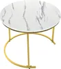 A round coffee table with a marble-like top and gold metal legs, presented on a white background. Náhled obrázku produktu
