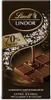 A close-up of a Lindt Lindor Extra Dark Chocolate bar packaging, showing a piece of the chocolate bar with melted chocolate pouring over it. Produktbild-Vorschau