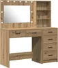 A vanity table with a mirror and shelves, made of wood-effect material. Voir les images du produit