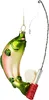 A glass ornament of a fish caught on a fishing rod, hanging against a white background. Podgląd zdjęcia produktu