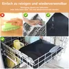 Collage showing cleaning and dishwasher use of BBQ grill mats. Produktbild-Vorschau