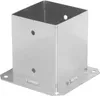 A silver metal post anchor with a square base and a square opening at the top, with holes drilled into the sides and base. Produktbild-Vorschau