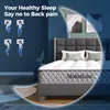 A bedroom scene with a mattress as the main focus, featuring illustrative graphics of sleeping positions and text promoting healthy sleep. Produktbild-Vorschau