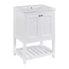 A white bathroom vanity with a ceramic sink and two cabinet doors, set against a white background. Náhled obrázku produktu