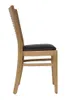 Side view of a single wooden chair with a brown upholstered seat. Produktbild-Vorschau
