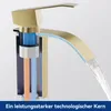 Wasserfall Waschtischarmatur, 304 Edelstahl Gebürstet Gold, Produktbild-Vorschau 5