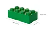 A green LEGO brick-shaped storage box with dimensions indicated. Anteprima dell’immagine prodotto