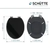 Diagrams showing the dimensions of a black toilet seat. Náhled obrázku produktu