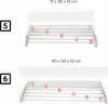 Two different sizes of white wall-mounted drying racks are shown, with numbered parts indicating dimensions. Produktbild-Vorschau