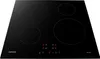 A black induction cooktop with four heating elements and a touch control panel is shown from a slightly elevated angle. Produktbild-Vorschau