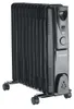 A black electric oil radiator with wheels. Podgląd zdjęcia produktu