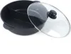 A black electric hot pot with a glass lid is shown on a white background. Voir les images du produit