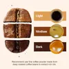 A visual guide showing different coffee bean roasts and their corresponding coffee colors. Podgląd zdjęcia produktu
