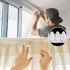 A collage showing a person installing curtain tape and a close-up of the curtain tape with hooks. Produktbild-Vorschau