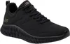 A black Skechers Bobs Geo How Marvelous sneaker is shown from the side against a white background. Produktbild-Vorschau