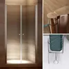 A collage showing a shower door, a close-up of its hinge, and a close-up of its seal. Produktbild-Vorschau