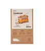 The image shows the packaging of a 3D wooden puzzle of a tram. Produktbild-Vorschau