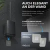 A toilet brush holder mounted on a wall, with text and graphics explaining its features. Produktbild-Vorschau