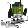 A power tool, specifically a router, is displayed against a white background. It is shown with its accessories, including a guide rail system. Voir les images du produit