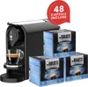 A black Bialetti coffee machine with three boxes of coffee capsules next to it. Náhľad obrázku produktu