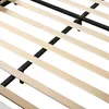 A close-up view of a wooden slatted bed frame with black metal supports. Produktbild-Vorschau