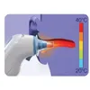 An illustration showing how an ear thermometer works, with a temperature scale indicating different heat levels. Produktbild-Vorschau