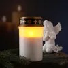 LED Grablicht - Grabkerze - gelb flackernde Flamme - H. 12,5cm - für Außen - weiß mit Deckel Produktbild-Vorschau