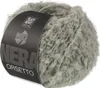 A ball of grey yarn with a black label wrapped around it. Produktbild-Vorschau