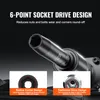 A close-up of a socket wrench with text overlays explaining its features. Produktbild-Vorschau