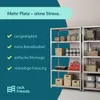 A marketing image showcasing storage shelves with text highlighting product benefits. Produktbild-Vorschau