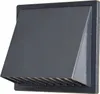 A dark gray ventilation grille with a hood is mounted on a light gray wall. Náhled obrázku produktu