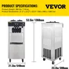 Product specifications and dimensions for a commercial ice cream machine. Produktbild-Vorschau