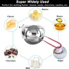 A diagram showing a double boiler pot surrounded by images of ingredients it can be used to melt. Produktbild-Vorschau