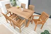 A wooden garden table and chairs set on a wooden deck. Produktbild-Vorschau