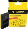 A product shot of a dual battery charger and its packaging. Produktbild-Vorschau