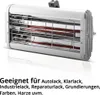 A white infrared heat lamp with red heating elements, shown from a slightly elevated front-left angle on a white background. Anteprima dell’immagine prodotto