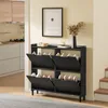 SoBuy Schuhschrank FSR100-E-SCH mit geöffneten Türen und darin platzierten Schuhen Podgląd zdjęcia produktu