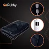 A dark, folded electric blanket is shown on a black background, with close-up circular insets highlighting the power cord connection, the controller with an LED display, and the texture of the blanket. Náhľad obrázku produktu
