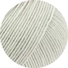 A close-up, circular crop of a ball of light gray yarn. Produktbild-Vorschau