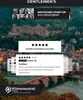 A scenic view of a city with a castle and bridge, overlaid with marketing text and customer reviews. Produktbild-Vorschau