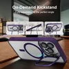 A phone case with a kickstand is displayed on a desk, with close-up shots of its features. Podgląd zdjęcia produktu