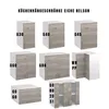 A collage of different kitchen cabinets with labels. Produktbild-Vorschau