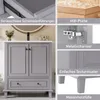 A collage of images showing different features and parts of a gray bathroom vanity cabinet. Podgląd zdjęcia produktu