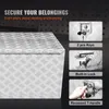 Close-up of a silver diamond plate truck tool box with text overlays highlighting security features. Podgląd zdjęcia produktu